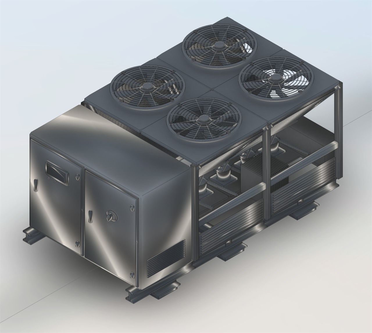 An air-cooled chiller Revit project export, shown in Autodesk Viewer. Static model preview.