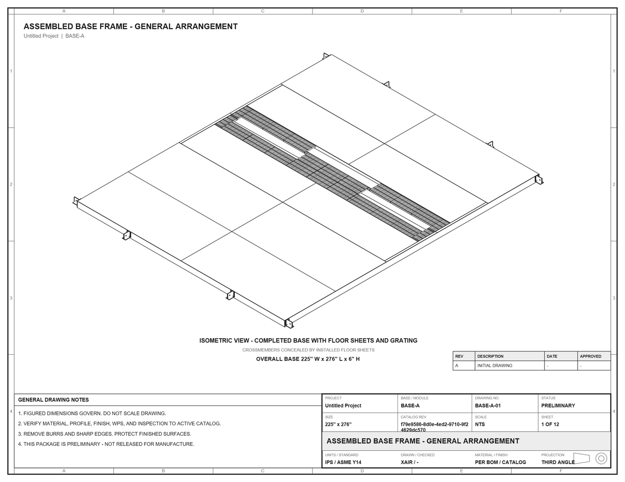 Assembled AHU base isometric from manufacturing preview page 1